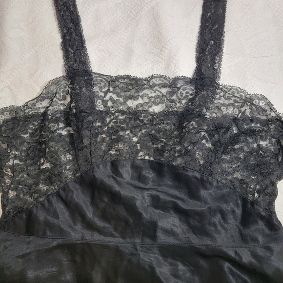 Vintage Lady Leonora Black Lace Trim Nylon Slip Midi Dress Sz 36 US 10 Goth Sexy - Picture 6 of 16